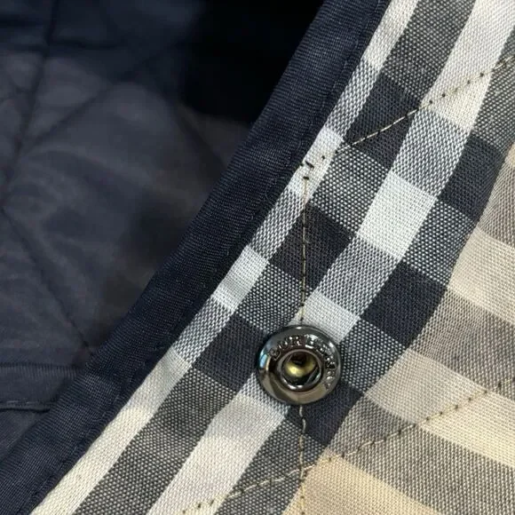 BURBERRY London Navy Blue Quilted Check Lined Jacket